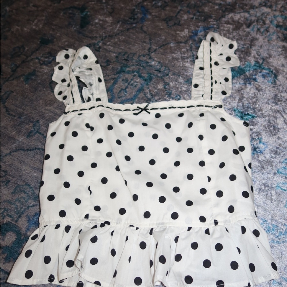 Polka Dot Ruffle Trim Top
